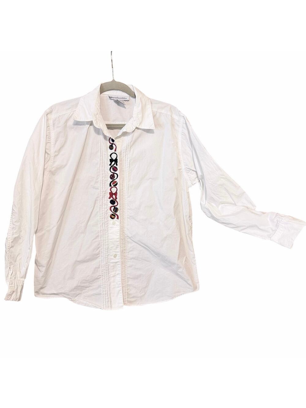 Vintage 90s ivy collectibles holiday embroidered white button front long sleeve